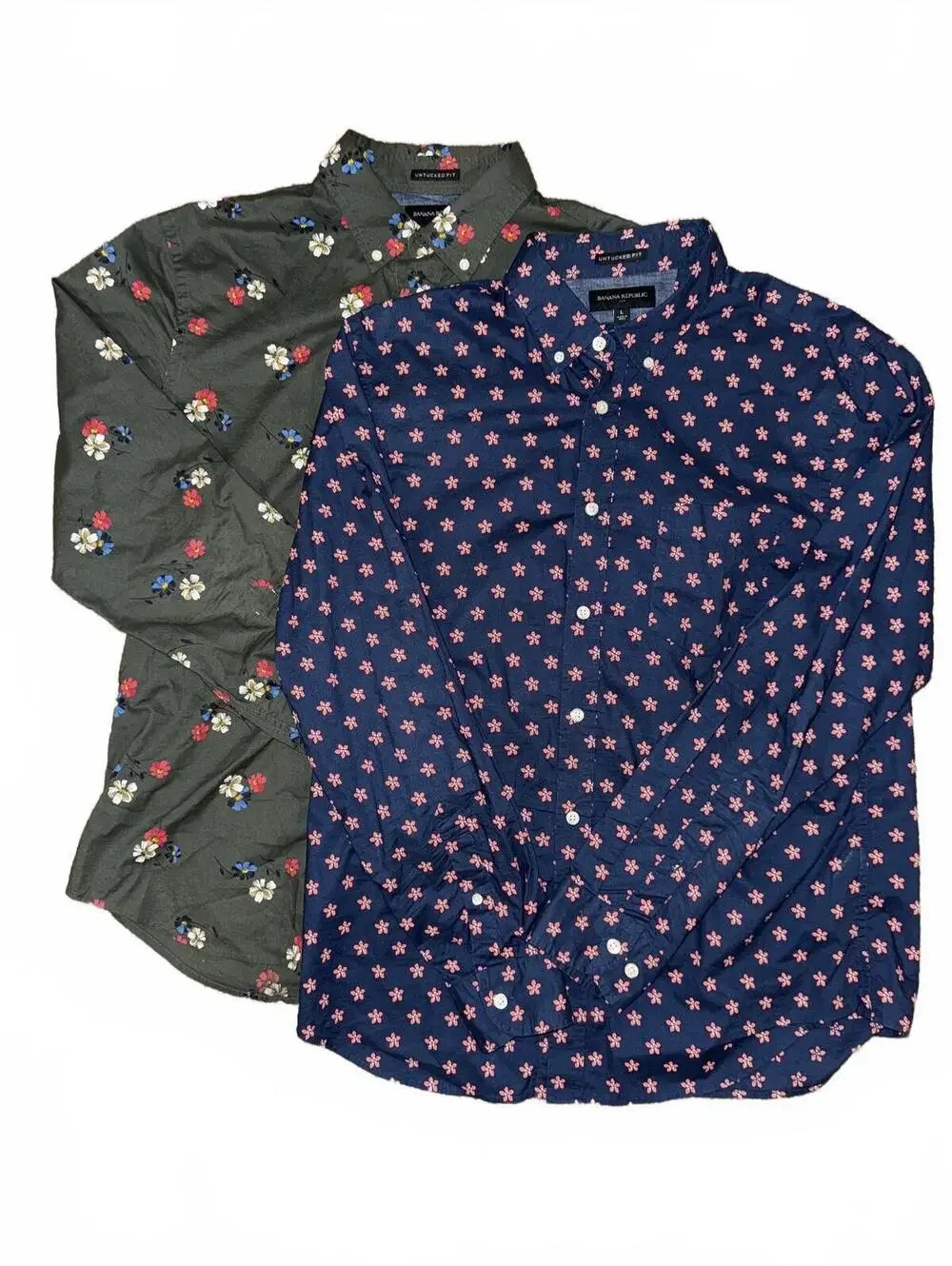 Men’s Lot of 2 Banana Republic Untucked Fit Floral Button Down Shirts Size Large
